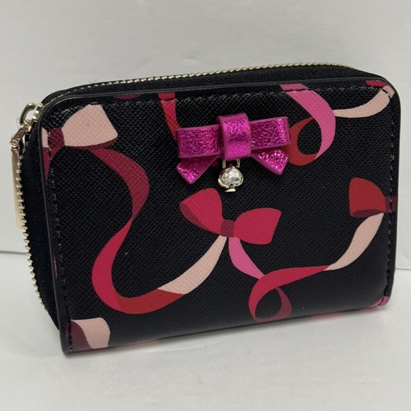 NEW Kate Spade Wrapping Party Small Zip Around Card Wallet K4754 Black - Picture 7 of 8